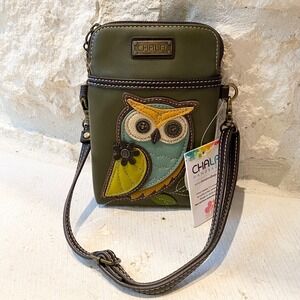 CHALA New Owl Convertible Crossbody Phone Bag Olive‎ Green Vegan Two Straps